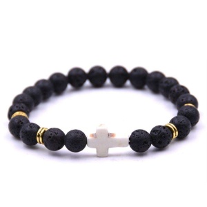 Elastisk armbånd med steinperler 8mm, lavastein