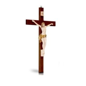 Krusifiks i tre med coropus i resin, brun 17cm