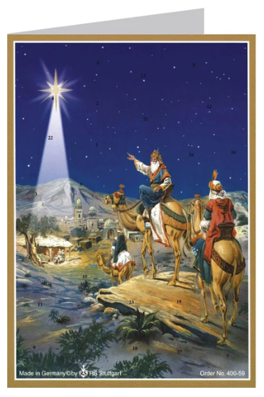 Postkort-Adventskalender - De tre vise menn følger stjernen
